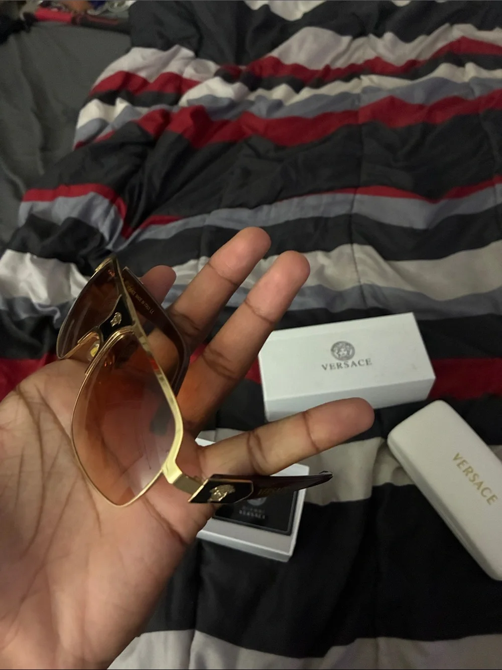 Versace Gold Frame Brown Lens Pilot Sunglasses